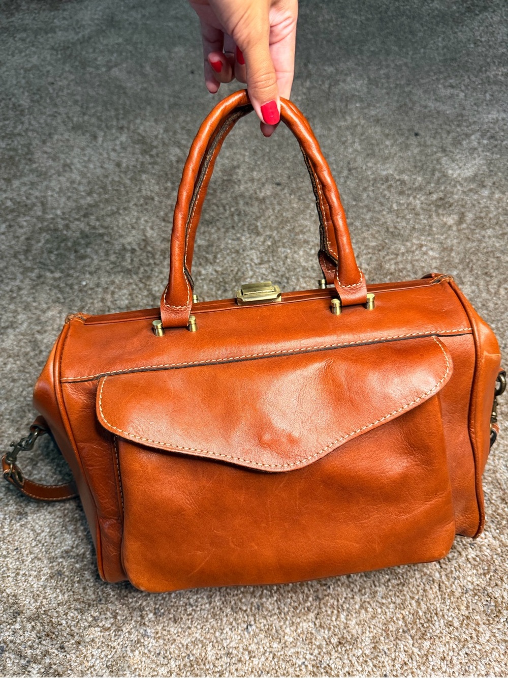 Vintage Patricia Nash Morina Doctor Bag 100% Italian Leather Cognac Tan - Picture 2 of 14